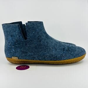 Glerups Men's Denim Wool Natural Rubber Sole Boot Slippers Size 46 EU / 12 US